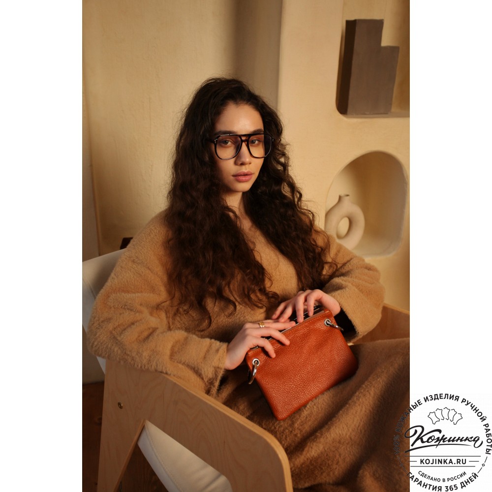 Женская кожаная сумка "Трио" (рыжий/коричневый/черный) 